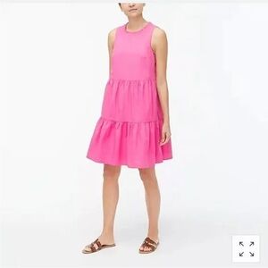 J. Crew‎ Pink Sleeveless Tiered Cotton Poplin Dress Size 4 Small Ruffle Preppy